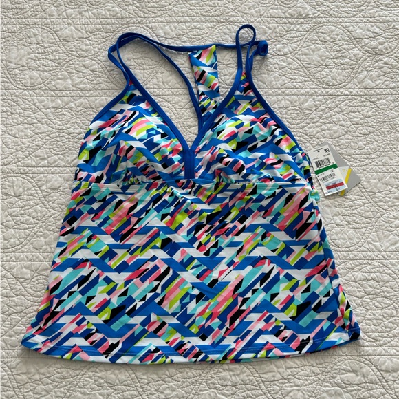 NWT Women’s Blue Printed Go Gossip Swim Tankini Top - Sz L - Picture 2 of 16